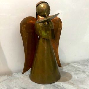 Copper and brass, bronze vintage candleholder angel